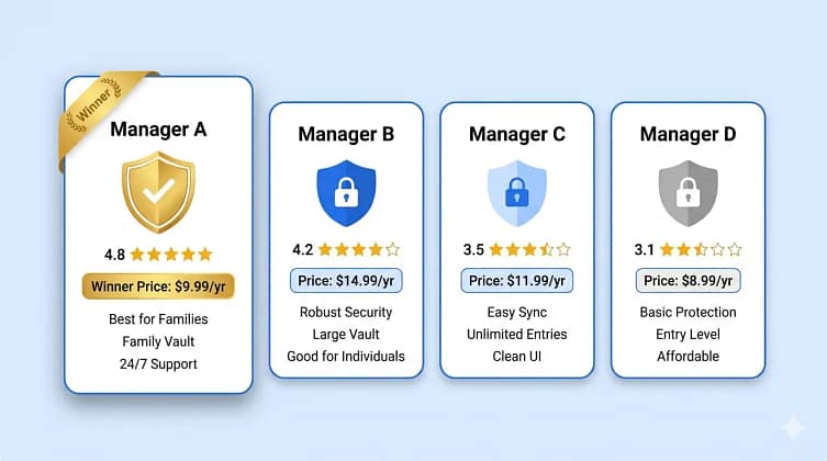 best password manager for family β NordPass vs 1Password vs Bitwarden vs Apple Passwords comparison 2026