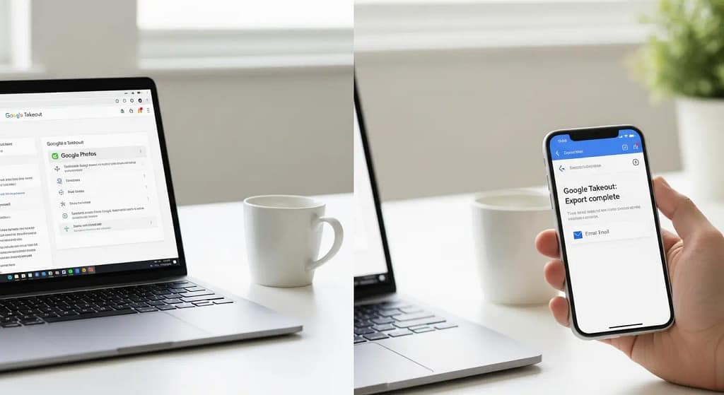Google Takeout export process for Google Photos migration