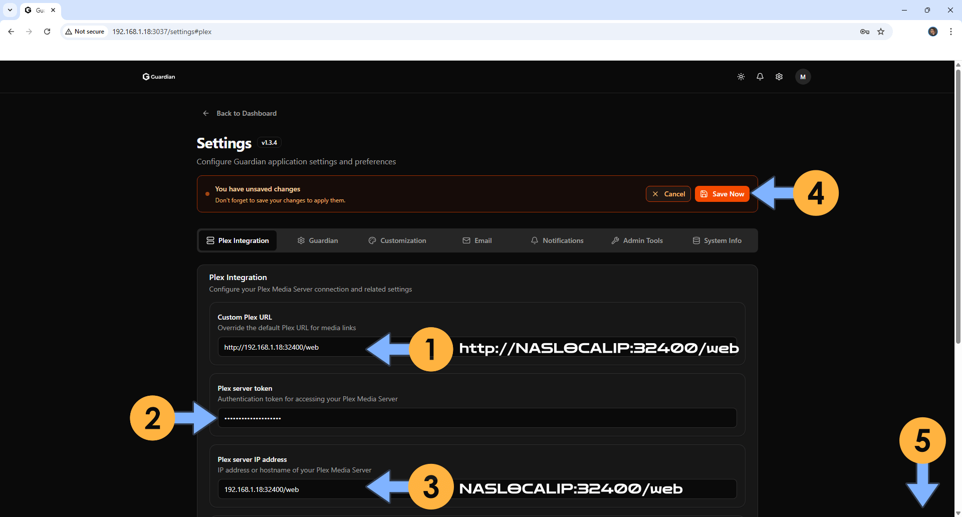 Guardian Synology NAS Set up 10 - Enter Plex details