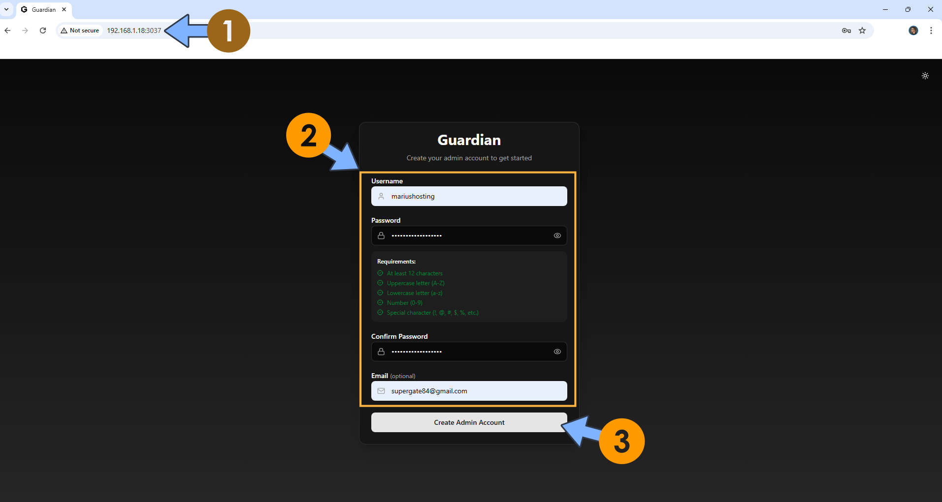 Guardian Synology NAS Set up 8 - Create admin account