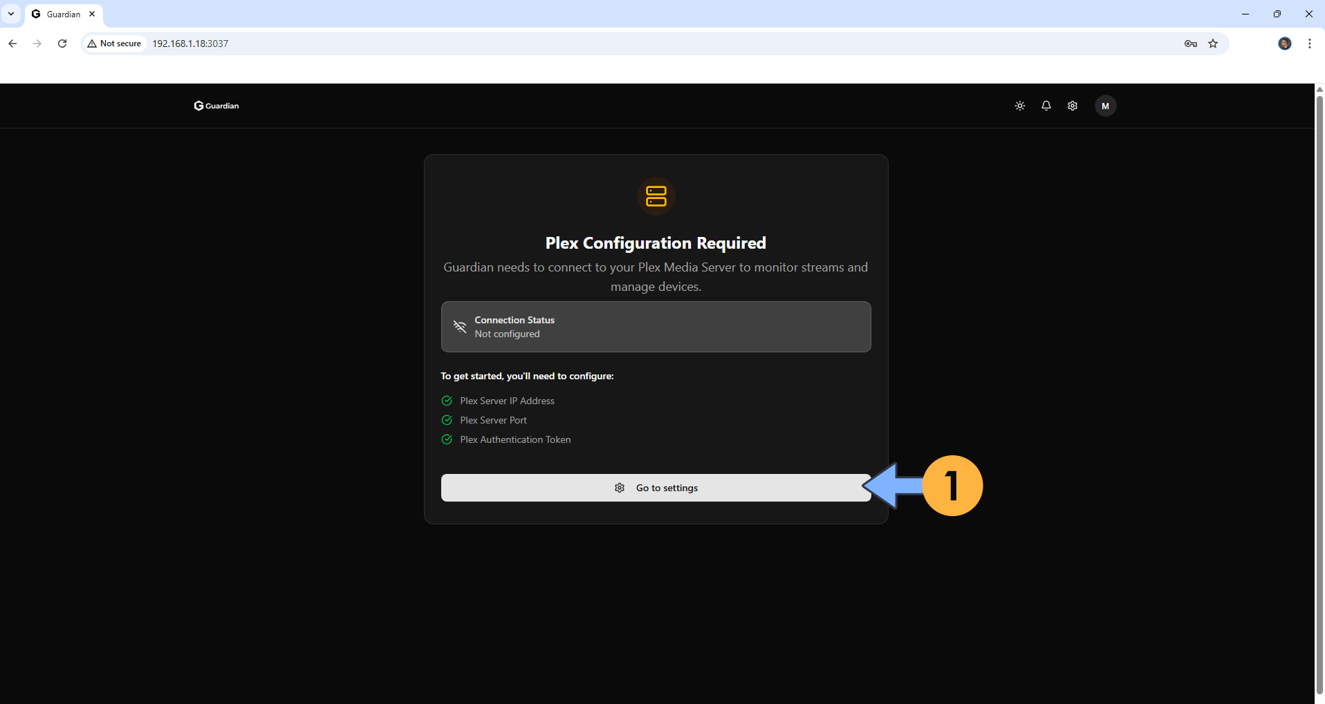 Guardian Synology NAS Set up 9 - Go to settings