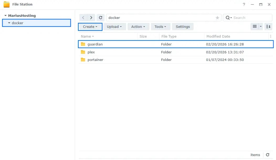 Guardian Synology NAS Set up 5 - Create folder in File Station